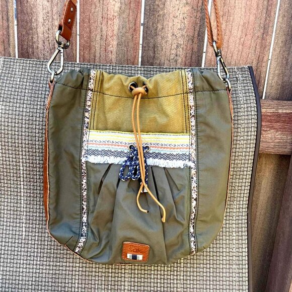 The Sak Olive Green Boho Drawstring Crossbody Bag with Strap - Picture 1 of 6